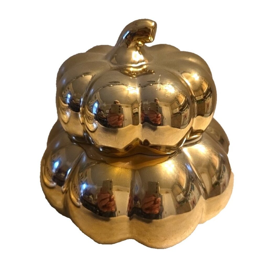 EMPTY CANDLE JAR Stacked Pumpkins Gold HomeWorx by Harry Slatkin Ceramic